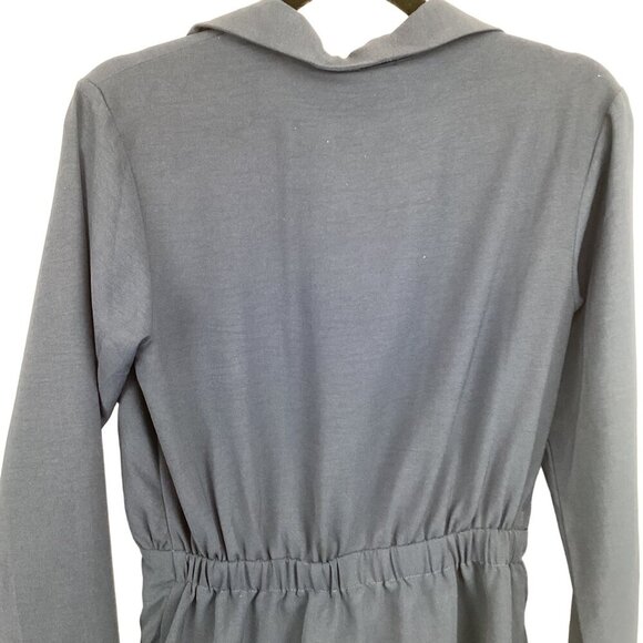 Essue Size Small Navy Blue Faux Wrap Romper‎ Long Sleeves Stretch Waist - Picture 7 of 8